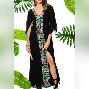 Elaine Turner Embroidered Tia Black Maxi Dress - Medium